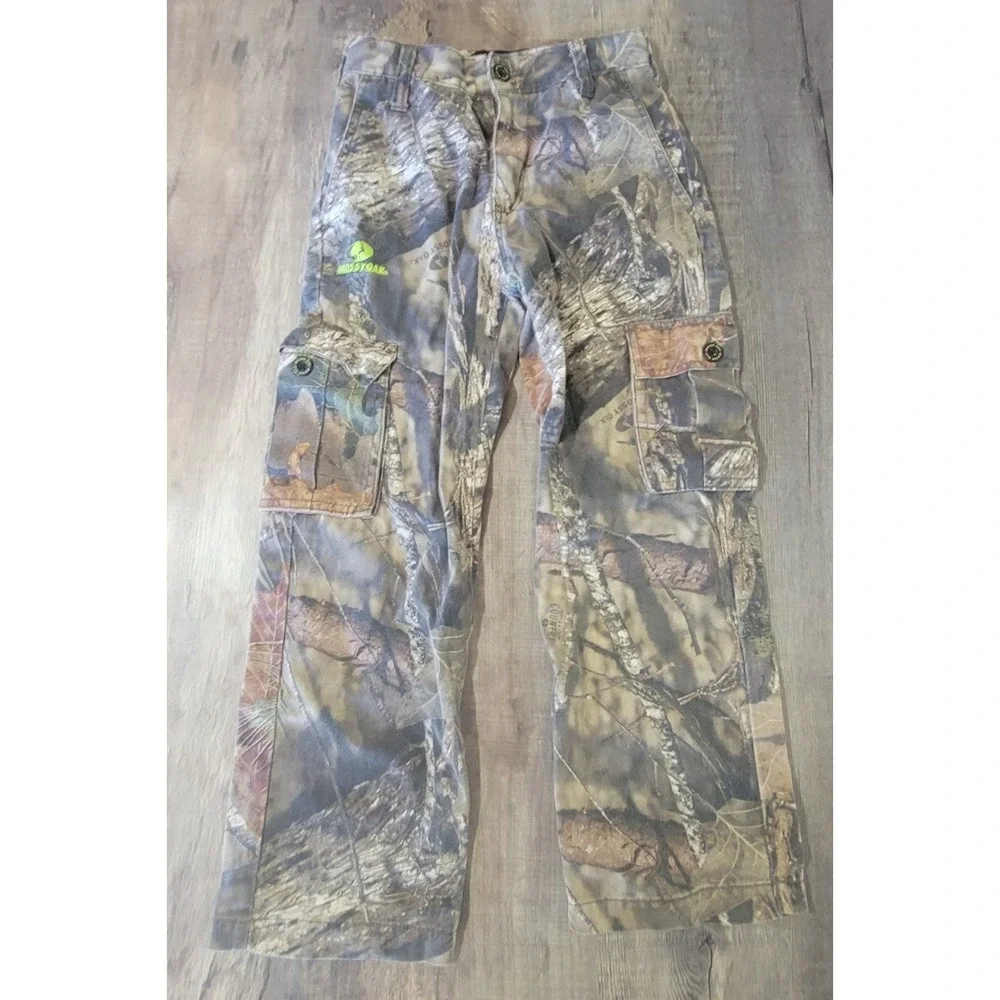 Mossy Oak Hunting Cargo Pants Unisex Medium 8 Youth Camo Adjustable Waist EUC